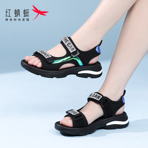 红蜻蜓女鞋夏天厚底平底运动女士凉鞋女款2025新款夏季沙滩鞋学生