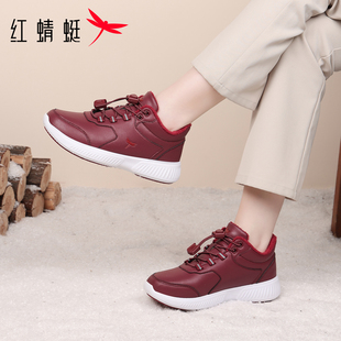 红蜻蜓女鞋冬季新款鞋子红色女士休闲运动鞋女款加绒大码妈妈棉鞋