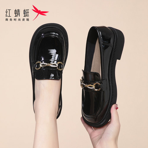 红蜻蜓夏季英伦皮鞋乐福鞋女真皮