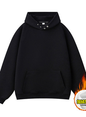 【NO LOGO PLUS】重磅加绒加厚男士秋冬装美式高街连帽卫衣外套潮