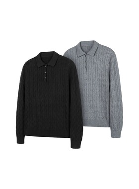 【NO LOGO PLUS】秋冬简约打底扭花翻领针织衫套头休闲舒适毛衣男