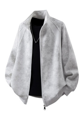 【NO LOGO PLUS】mystyle冬季款男士罗纹拼接脏脏灰大码立领夹克