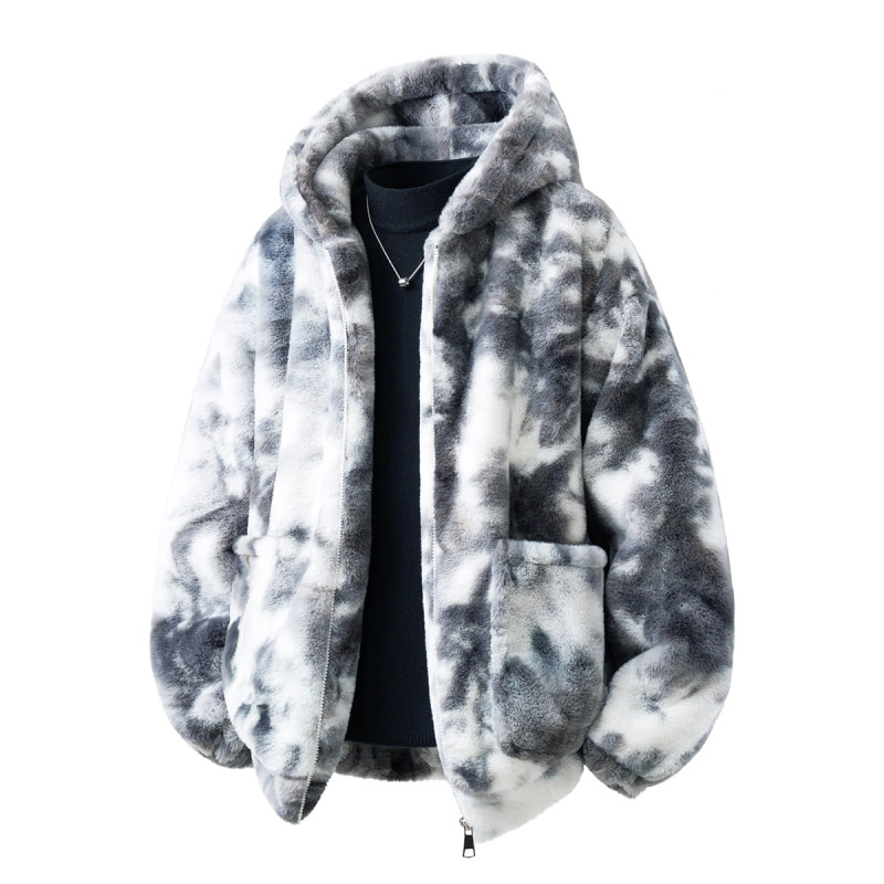 加厚棉衣国潮大码毛绒男连帽外套