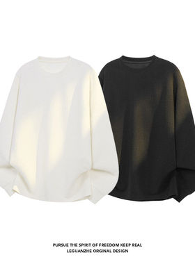 【NO LOGO PLUS】2026 春季新款港风大码圆领长袖T恤男士百搭卫衣