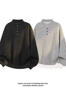 【NO LOGO PLUS】2026春季款港风大码鱼骨纹卫衣男士休闲宽松上衣