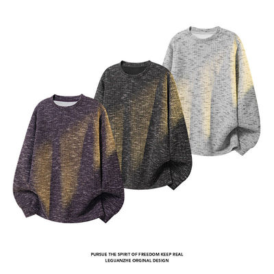 春季港风大码圆领简约男长袖T恤