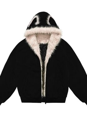 【NO LOGO PLUS】重磅羽绒棉衣座山雕猫耳大毛毛领麂皮男士棉外套