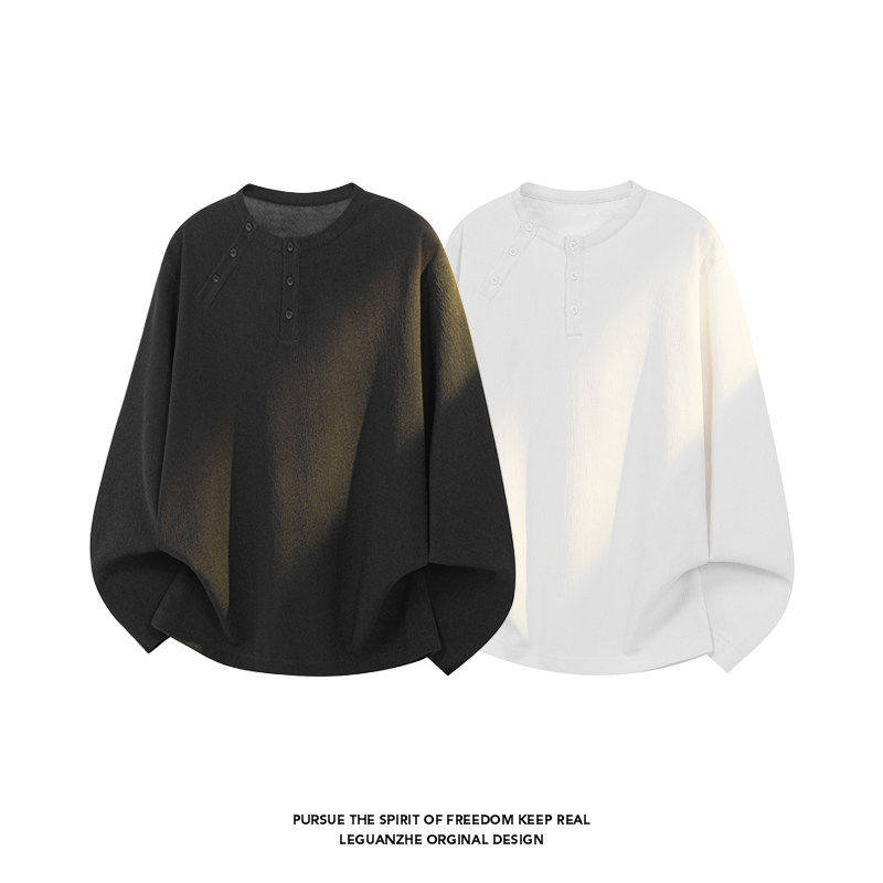 【NO LOGO PLUS】mystyle2026春季港风大码圆领长袖T恤男士打底衫