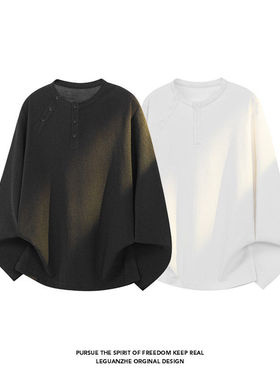 【NO LOGO PLUS】mystyle2026春季港风大码圆领长袖T恤男士打底衫