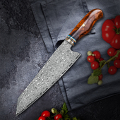 百德日式 大马士革钢刀锋利厨房切肉刀VG10牛肉料理刀三文鱼主厨刀