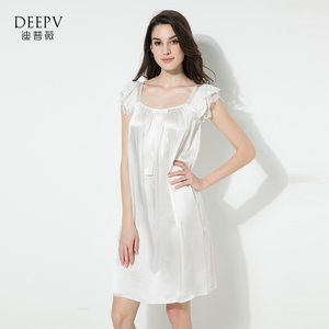 迪普薇新款19姆米真丝睡衣女夏季桑蚕丝绸公主睡裙宽松大码家居服
