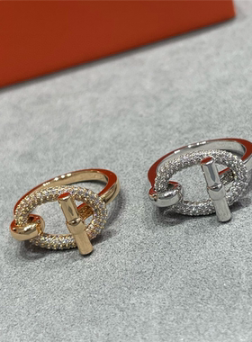 V金镀金椭圆OT戒指高级感女生超闪轻奢18K质感气质小红书热卖