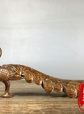 古玩纯铜雕刻孔雀摆件吉祥如意荣华富贵招财风水摆件桌面装饰品