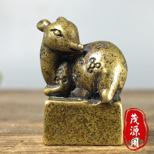 古玩稀有篆刻梅花鹿纯铜印章摆件纯手工雕刻小铜章桌面装饰品镇尺