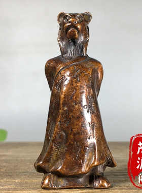 古玩纯铜实心十二生肖虎立体铜器百兽之王招财纳福风水摆件茶宠