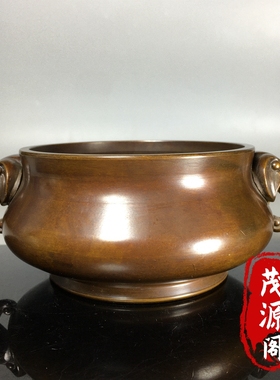 农村收的老物件大象双耳铜香炉大明宣德炉老铜器古玩老物件摆件