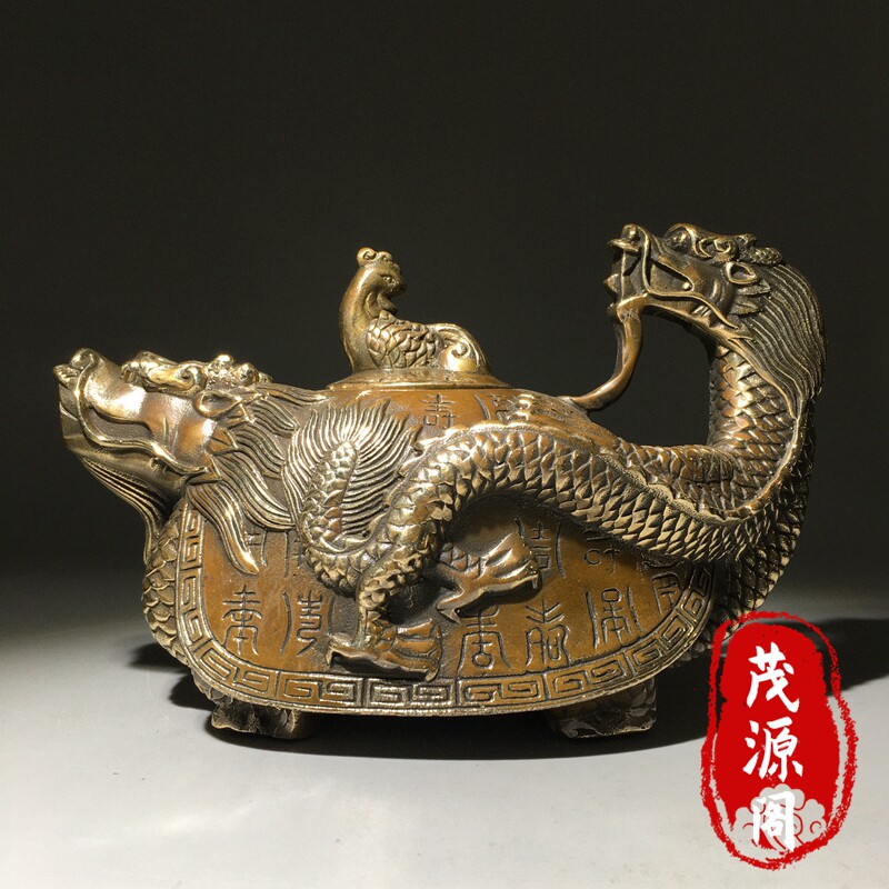 古玩收藏纯铜长寿龙头铜壶酒壶茶壶望子成龙老铜器摆件古董老物件