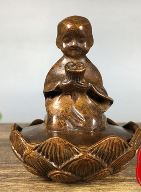 古玩纯铜坐禅小和尚熏香炉摆件家用室内茶道香炉装饰品旧货老铜器
