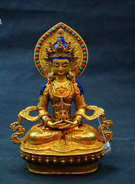 上行道铜摆件中式书房手工长寿佛