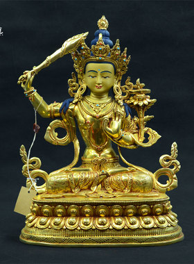 上行道摆件中式客厅手工文殊菩萨