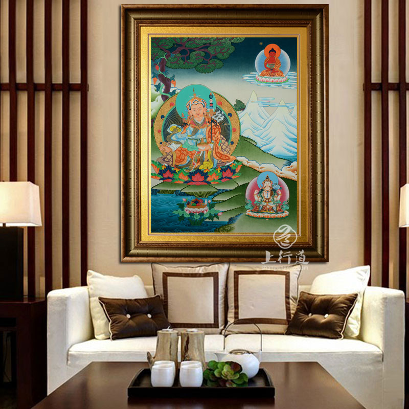 彩绘莲花生大士佛像装饰画挂画