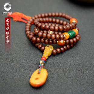 上行道包老藏区老串开片菩提根手串藏民手盘捻白玉菩提珠串佛珠