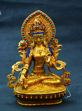 上行道铜摆件中式书房手工白度母