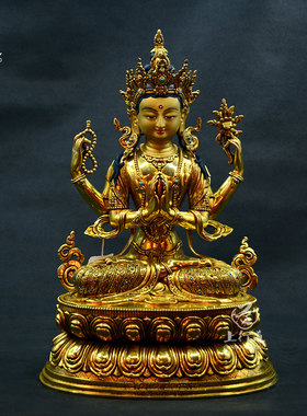 观音菩萨尼泊尔雕花鎏金密宗佛像