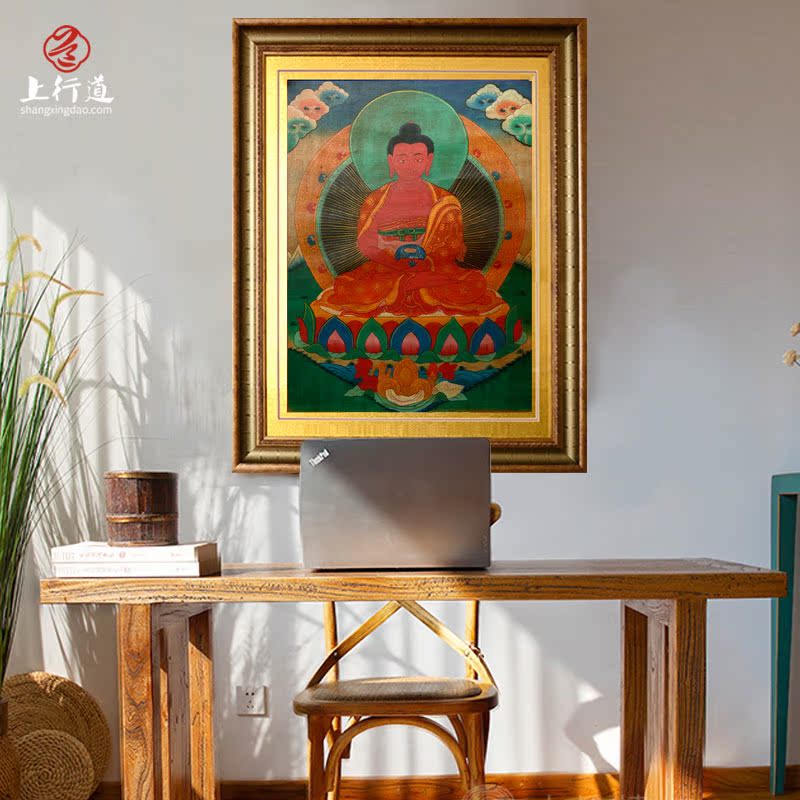 手绘阿弥陀佛竖版复古装饰画挂画