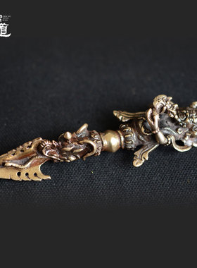 上行道尼泊尔手工精美纯铜金刚撅降魔杵马头玛哈嘎拉藏传法器13cm