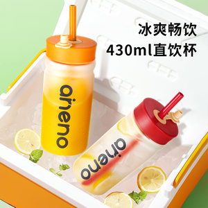 恩尼诺儿童高硼硅玻璃吸管水杯430mL耐高温直饮杯男女童孕妇家用