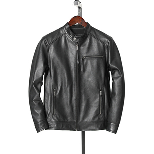 夹克春秋潮流简约款 短款 机车外套 真皮皮衣男头层牛皮立领修身 新品
