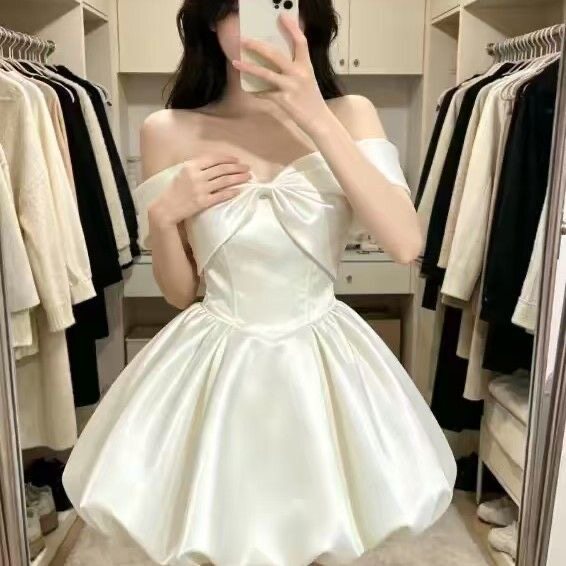 绝美小晚礼服高级感短款一字肩礼服轻奢成人礼生日连衣裙日常可穿