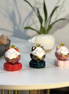 陶瓷招财猫旋转摆件发财猫转转乐玩具礼品工艺品摆件