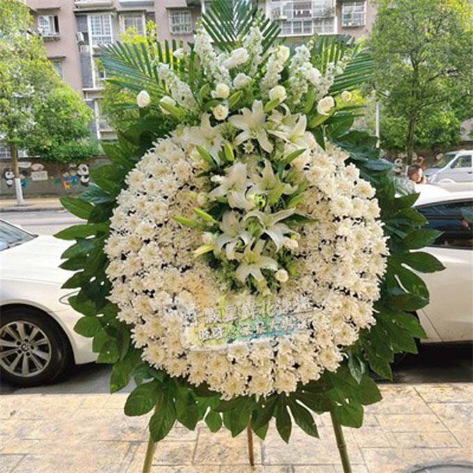 清明节扫墓前花北京丧事花圈告别厅祭祀白事丧花篮黄白菊真花花圈