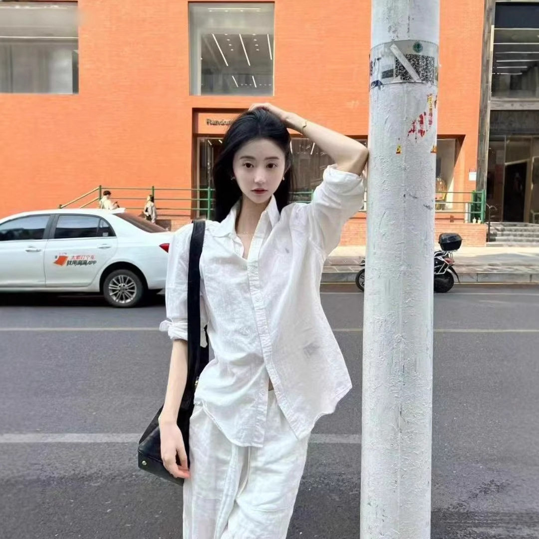 深圳南油~小马刺绣春夏亚麻韩系衬衫