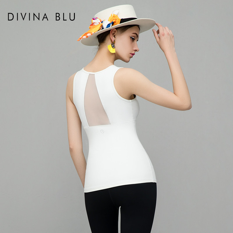 DIVINA BLU性感蕾丝美背瑜伽服紧身透气速干专业运动上衣带胸垫女