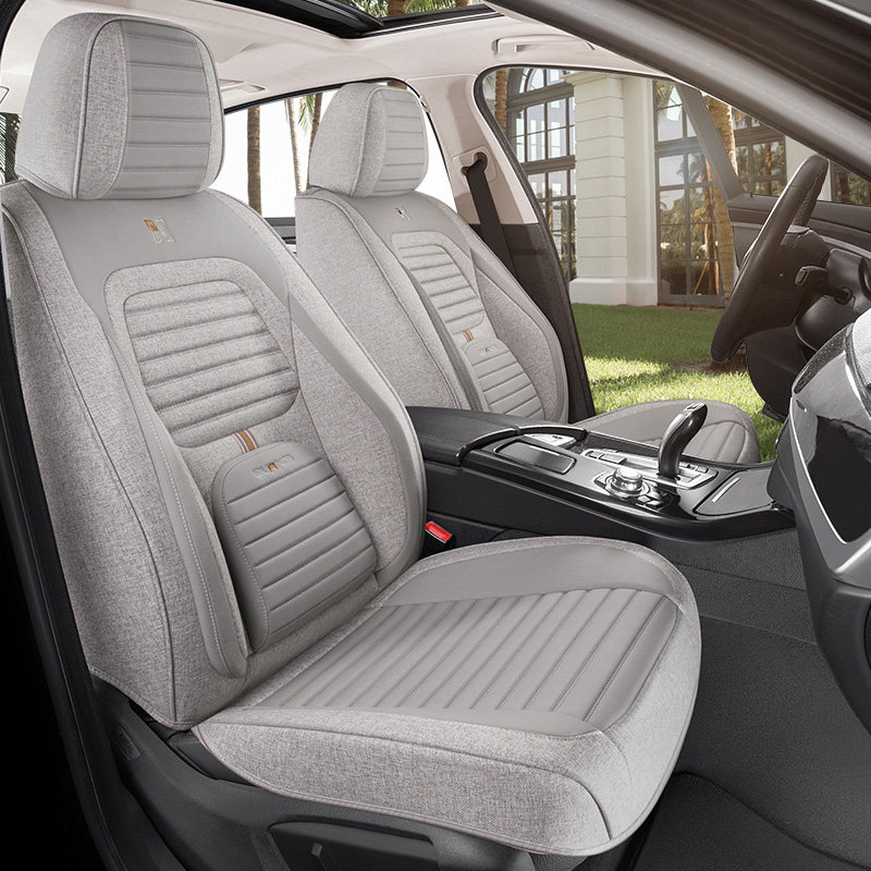 24款汽车坐垫四季通用亚麻布艺座套全包围冬季纯棉座垫网红座椅套