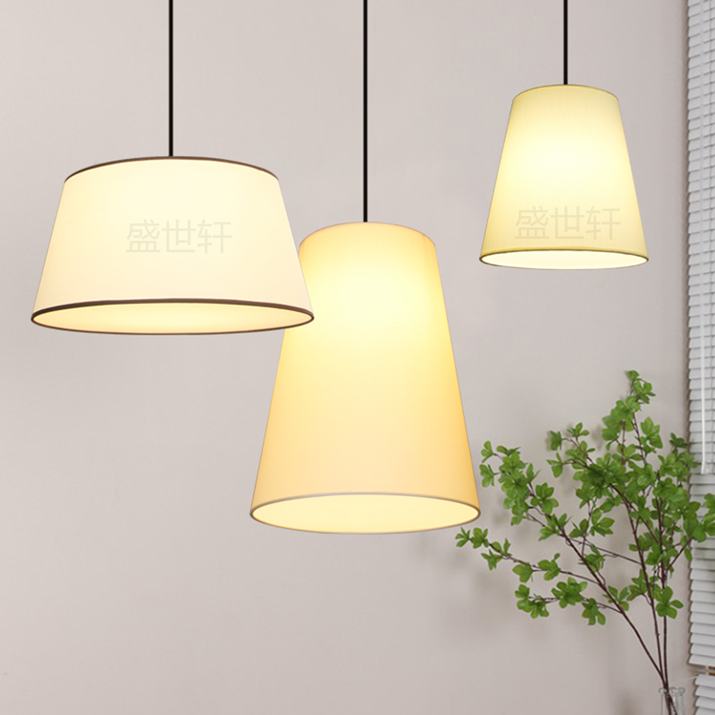 定制餐饮布艺灯罩图书馆亚麻布现代简约灯具过道走廊圆锥形吊灯