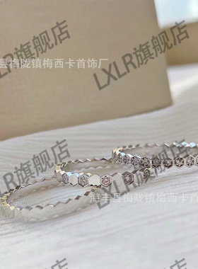 新款尚美蜂巢戒指女玫瑰金蜂窝爱巢素圈排钻叠戴指环网红同款