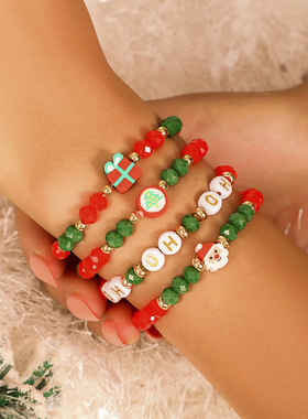 欧美跨境饰品 串珠手链女圣诞节套装 节日礼物雪人手串百搭手饰
