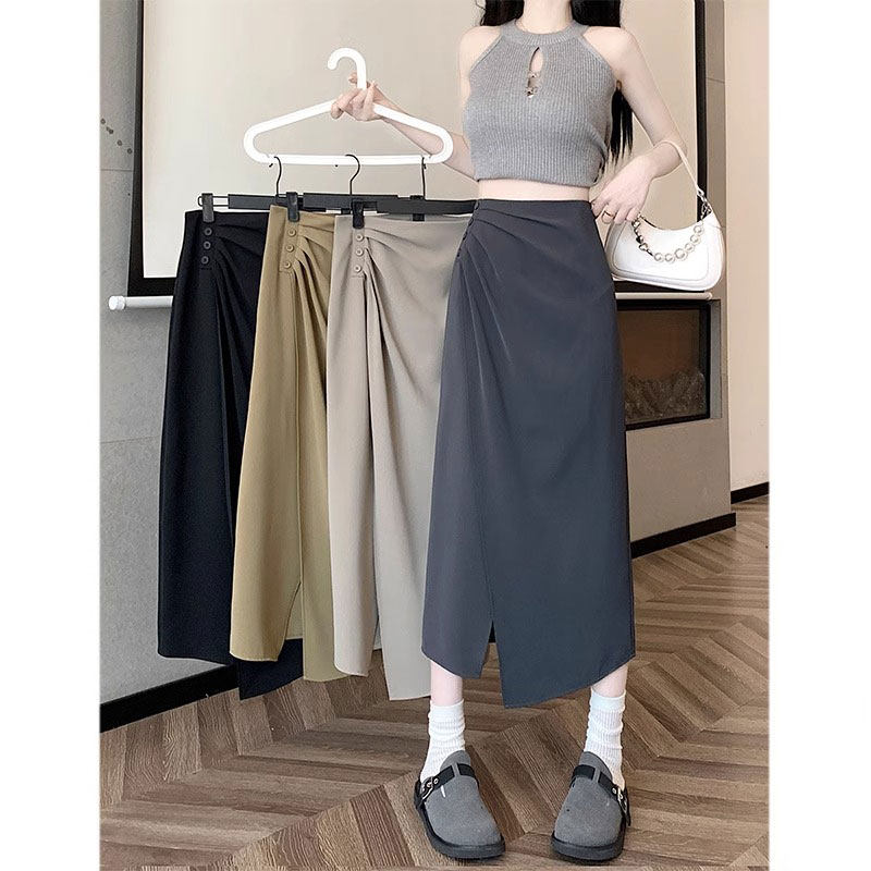 灰色半身裙女夏季薄款2025新款小个子高腰修身显瘦a字包臀裙半裙