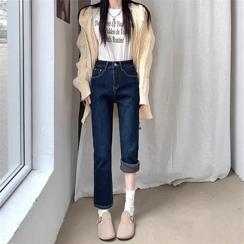 窄版复古牛仔裤女春秋季2025新款高腰显瘦直筒九分裤小个子烟管裤