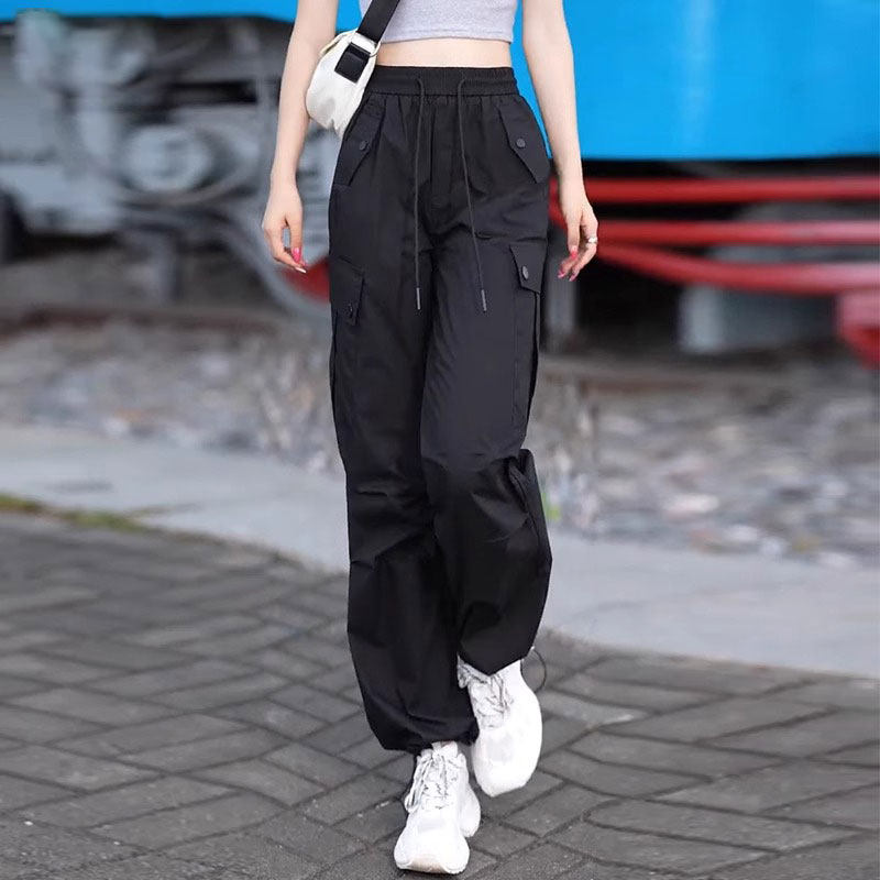 黑色工装阔腿裤女夏季薄款2026新款高腰显瘦小个子速干休闲运动裤