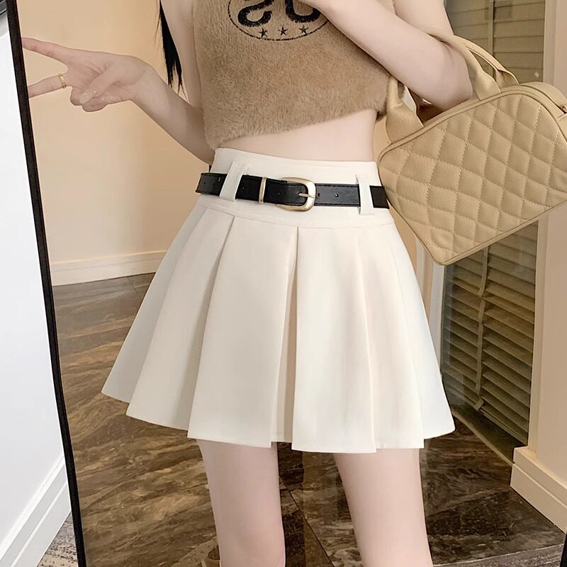 杏色西装百褶半身裙女夏季2025新款小个子高腰显瘦a字包臀裙短裙