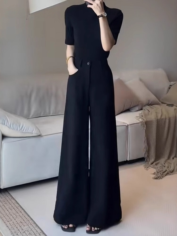 黑色微喇西装裤女春秋2025新款高腰垂感显瘦小个子宽松阔腿喇叭裤