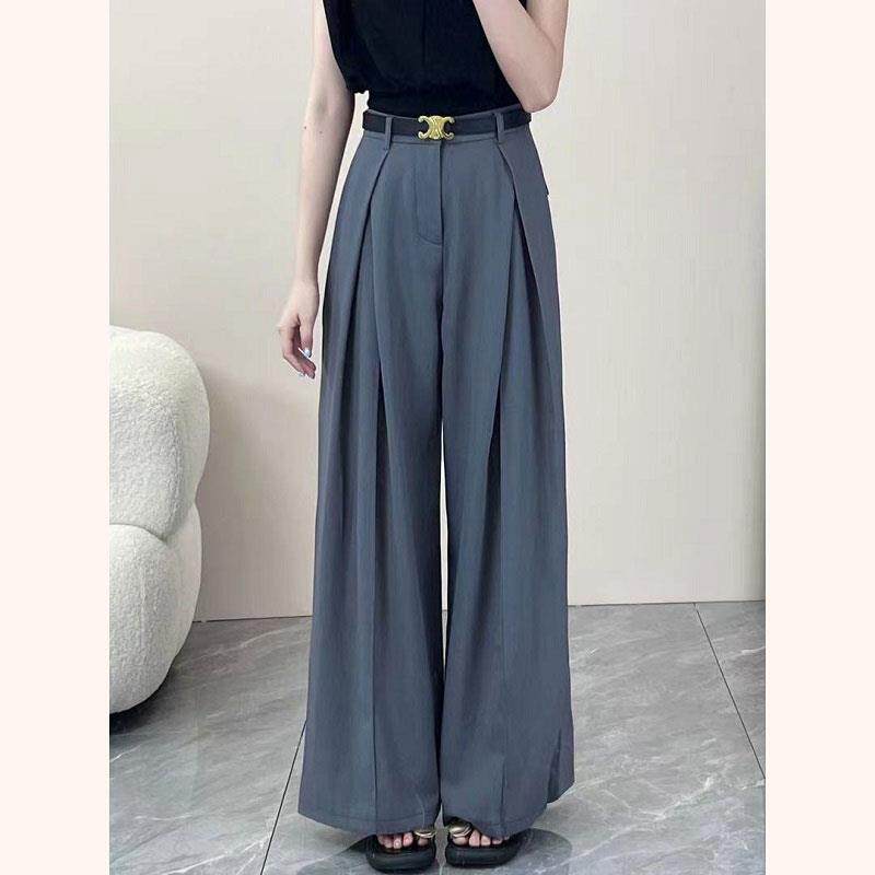 灰色阔腿裤女夏季薄款2025新款小个子高腰垂感收腰显瘦拖地西装裤