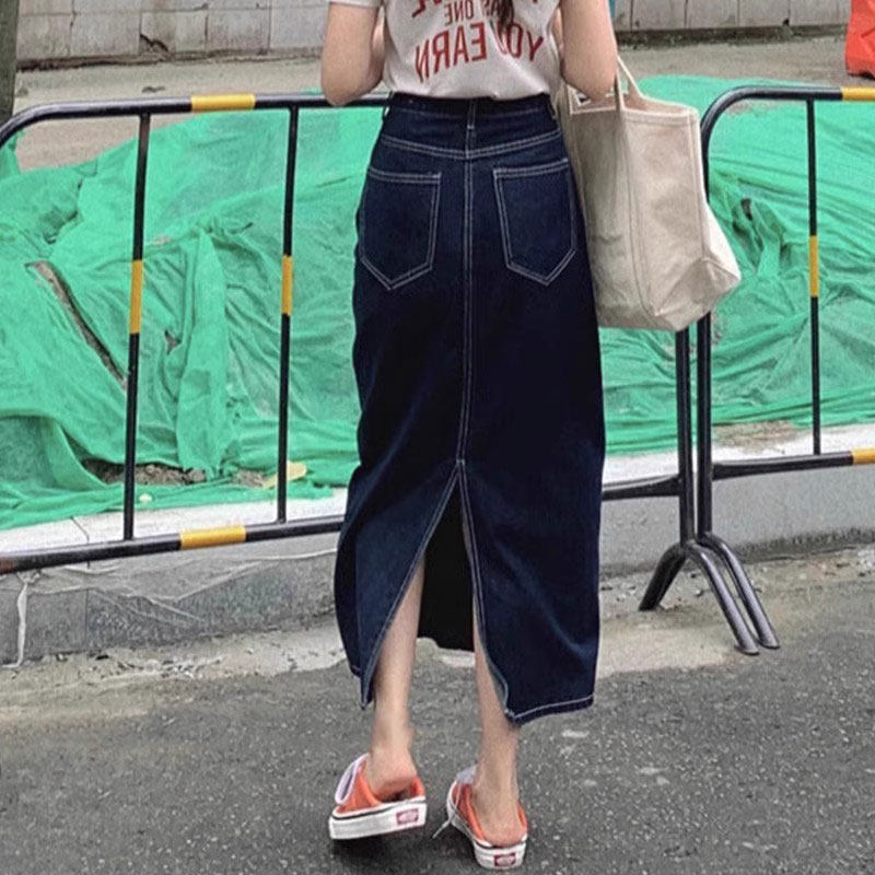 深蓝色牛仔半身裙女夏季薄款2026年新款高腰显瘦小个子a字包臀裙