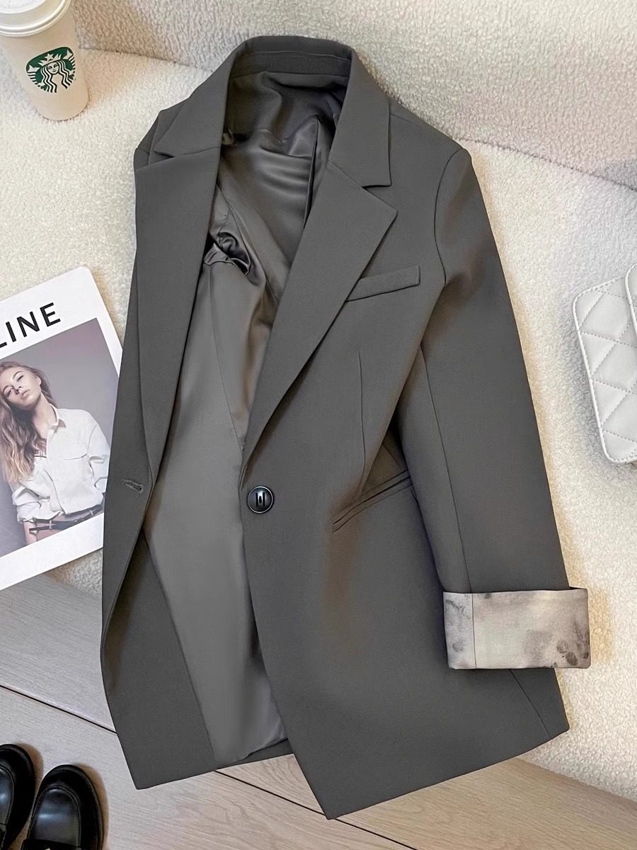 西装外套女秋冬2025新款高端韩版灰色设计感休闲小众长袖上衣外套