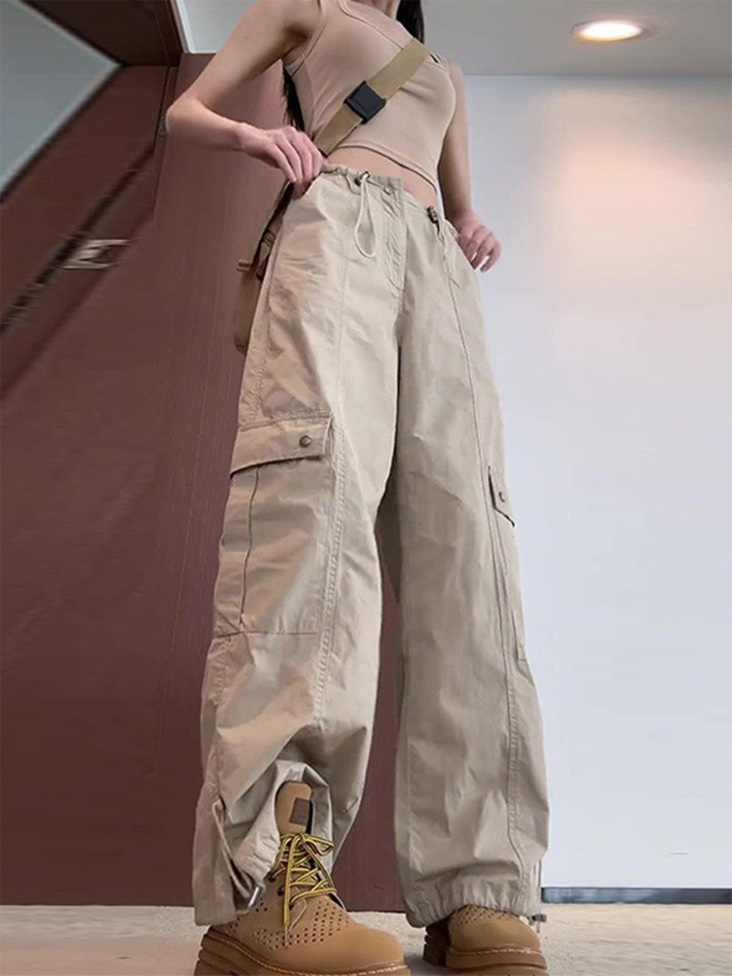 工装裤女酷飒风秋冬2025新款卡其色宽松美式束脚设计感休闲长裤子
